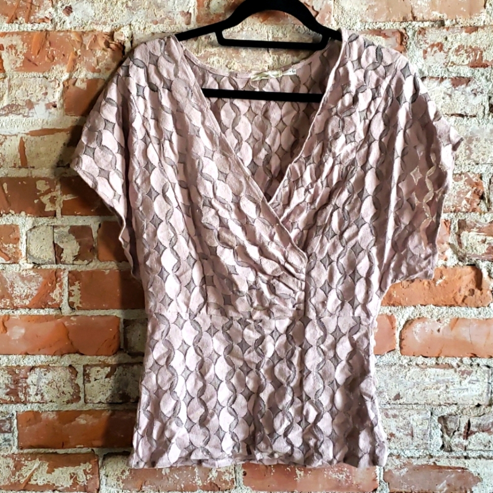 Fitted Wrap Front Lace Top With Button Detail - image 1